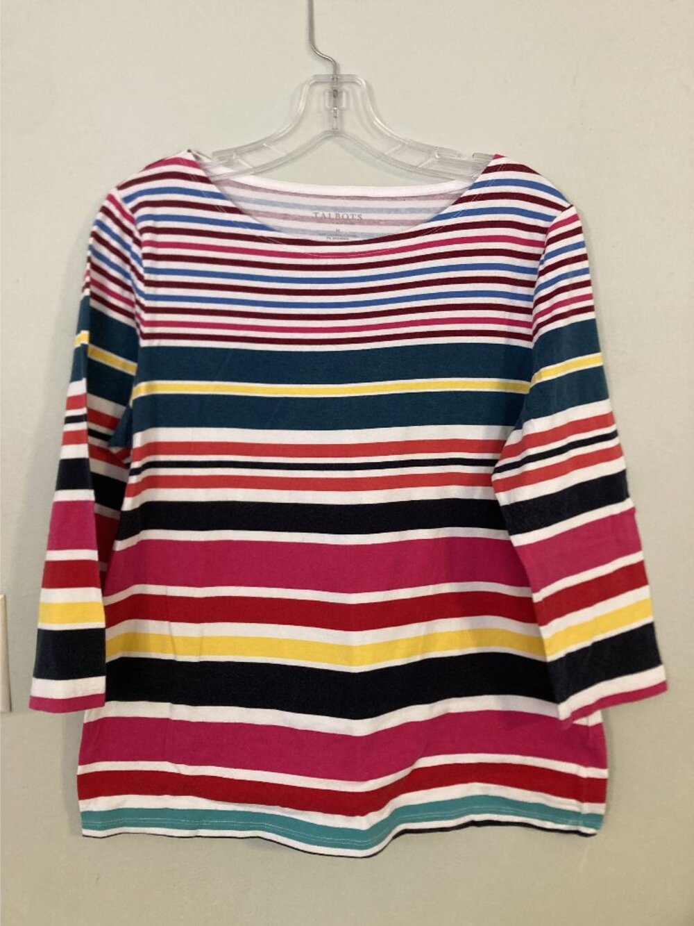 Talbots Striped 3/4 Sleeve Top Multicolor Cotton/Spandex Womens M